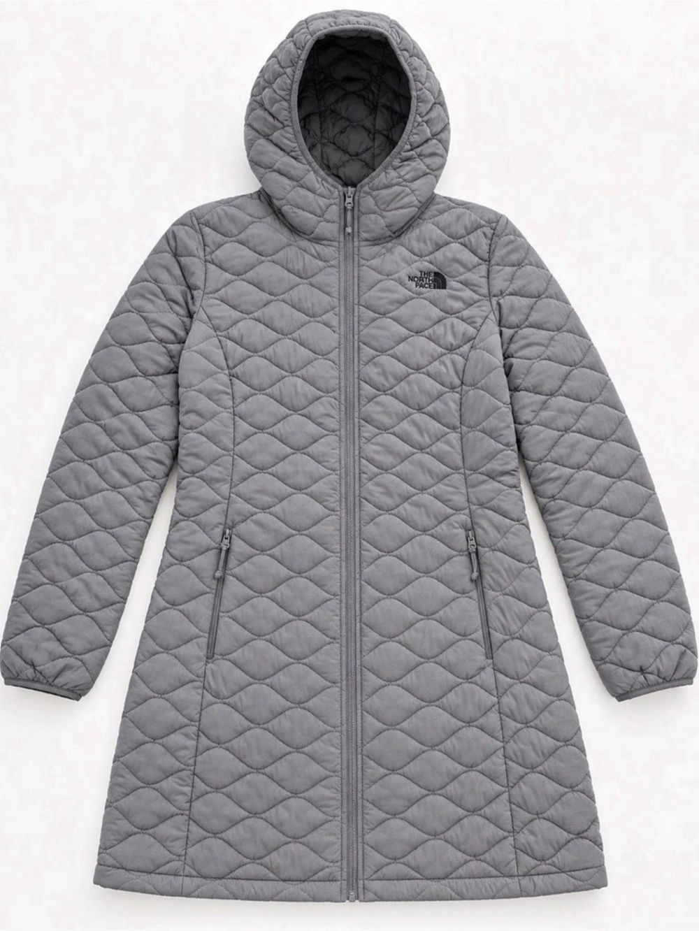 The North Face ThermoBall Eco Parka Quilted Hooded Coat in Gray